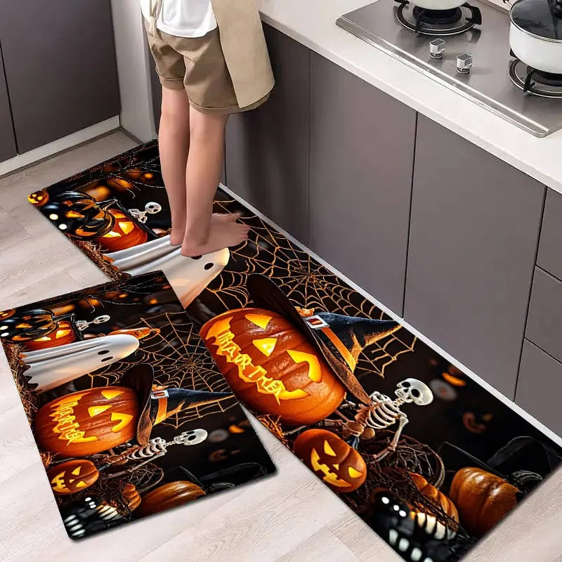 Halloween Pumpkin and Ghost Printed Kitchen Runner Mats