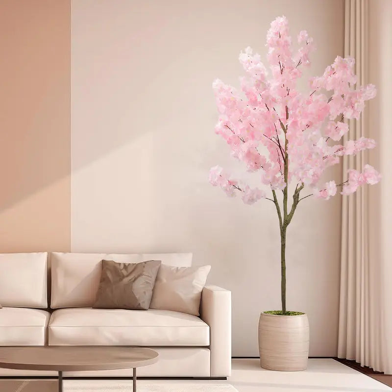 Tall Faux Cherry Blossom Tree in White Pot