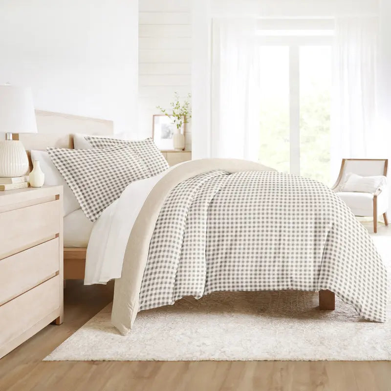 Gray and White Gingham Duvet Cover Set