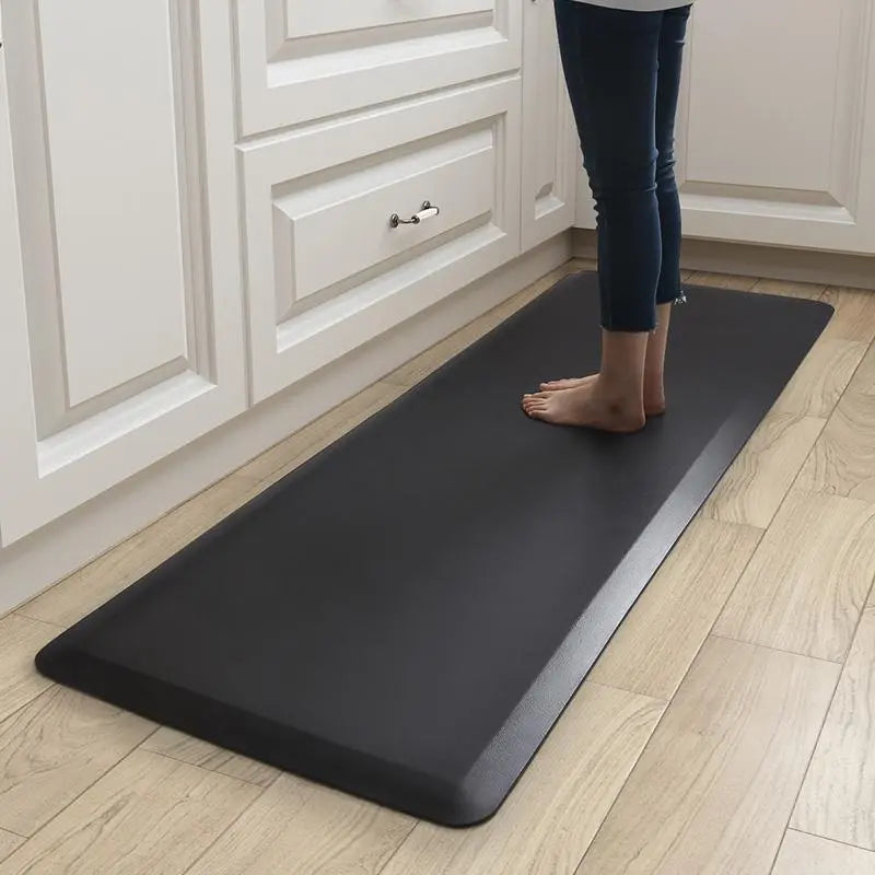 Black Cushioned Rectangular Kitchen Floor Mat