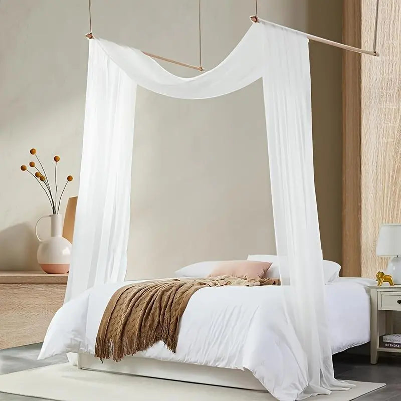 White Sheer Chiffon Four-Post Bed Canopy Drape