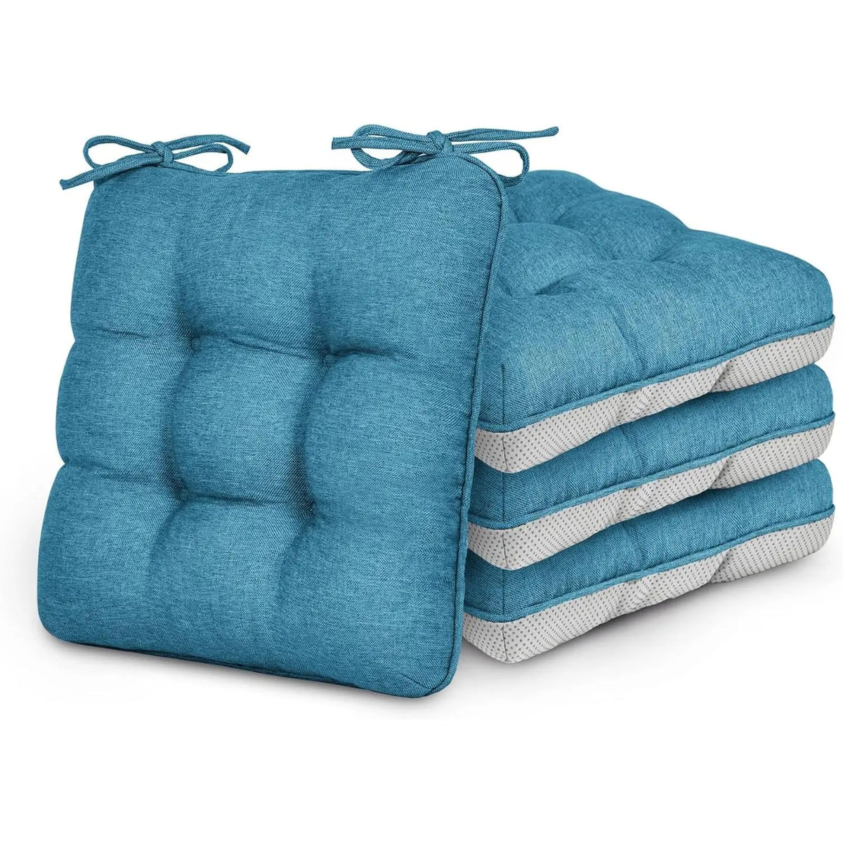 Teal Tufted Square Chair Seat Cushions with Ties