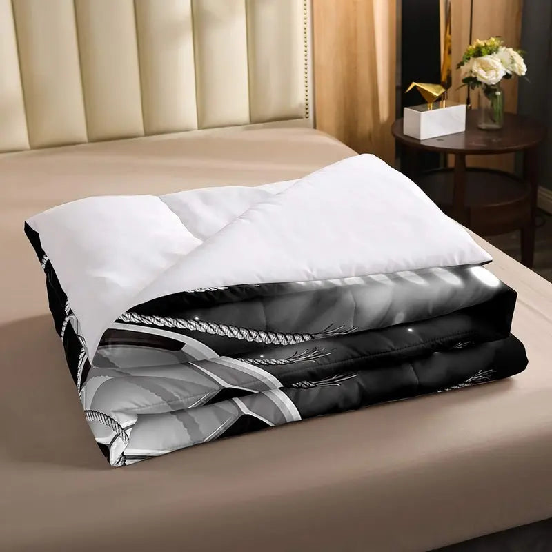 Black Bedding Set with Soccer Ball and Net Print