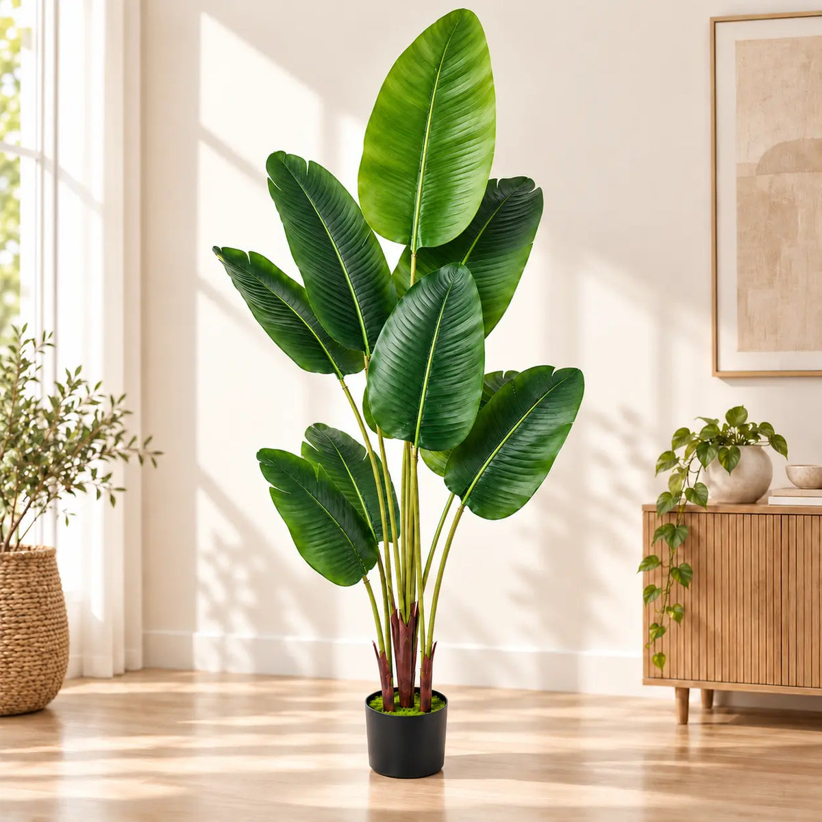Tall Artificial Banana Leaf Plant in Black Pot
