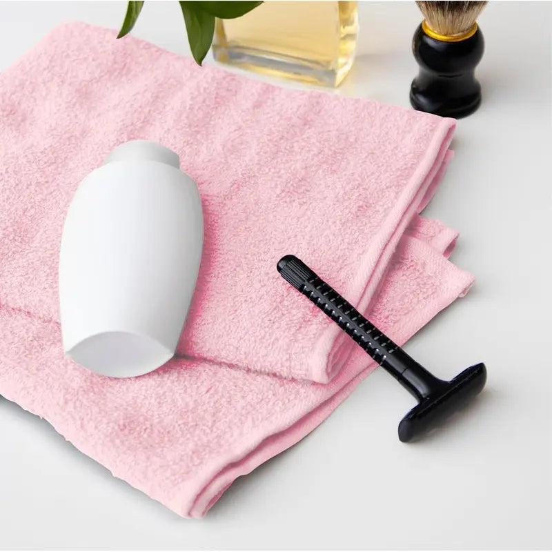 Pink Cotton Terry Hand Towels Stacked Set