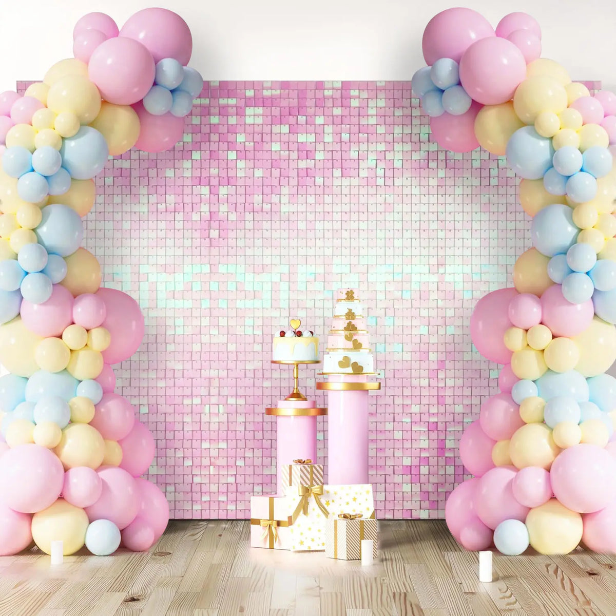 Pink Shimmer Square Panel Backdrop Wall