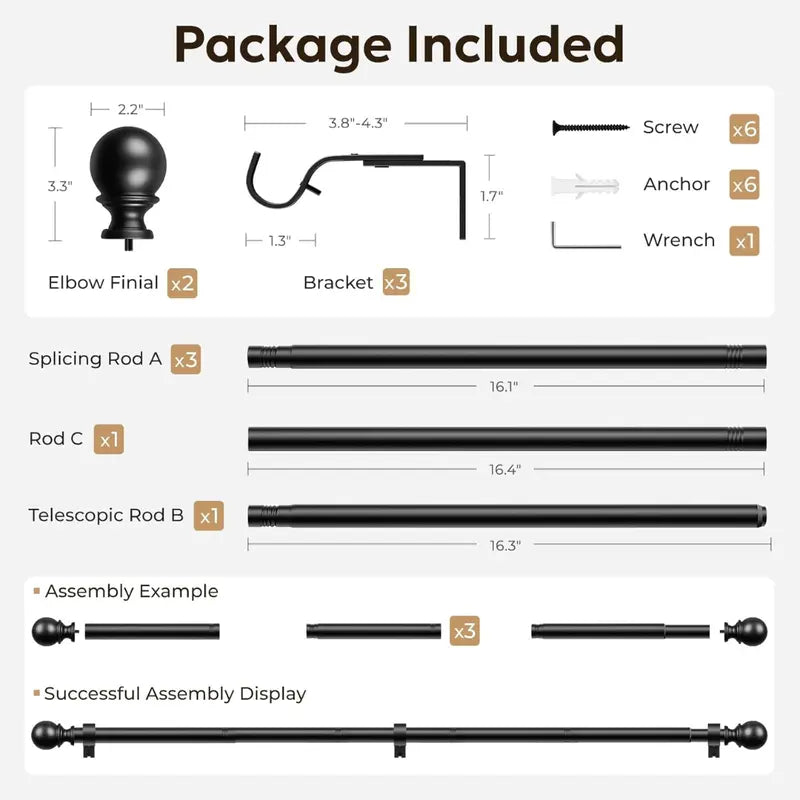 Black Metal Curtain Rod With Ball Finials