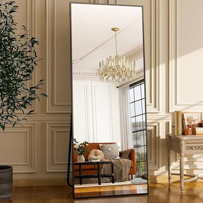 Tall Rectangular Floor Mirror with Black Frame