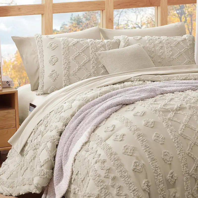 Cream Tufted Comforter Set with Matching Shams