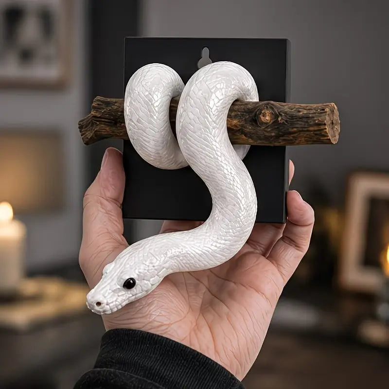 White Coiled Snake Wall Sculpture on Branch