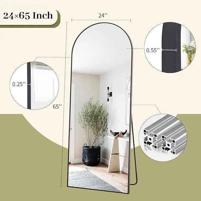 Tall Arched Full-Length Mirror With Slim Black Frame