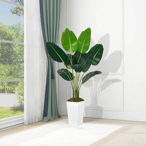 Artificial Tall Leafy Plant In White Square Pot