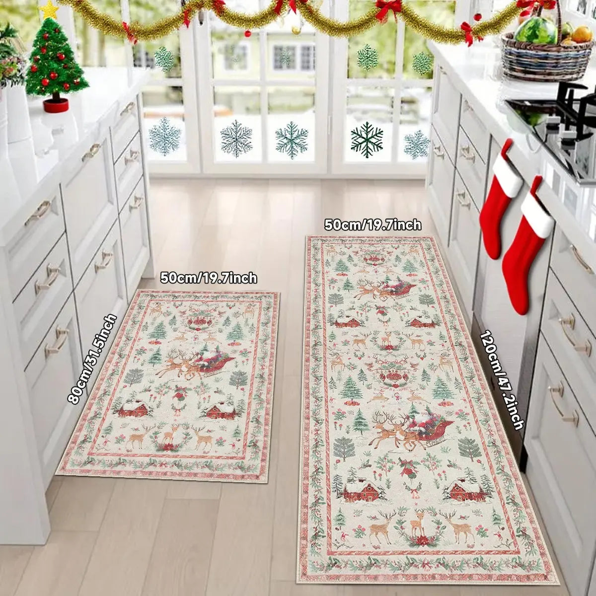 Two Festive Printed Kitchen Rugs In Runner Sizes