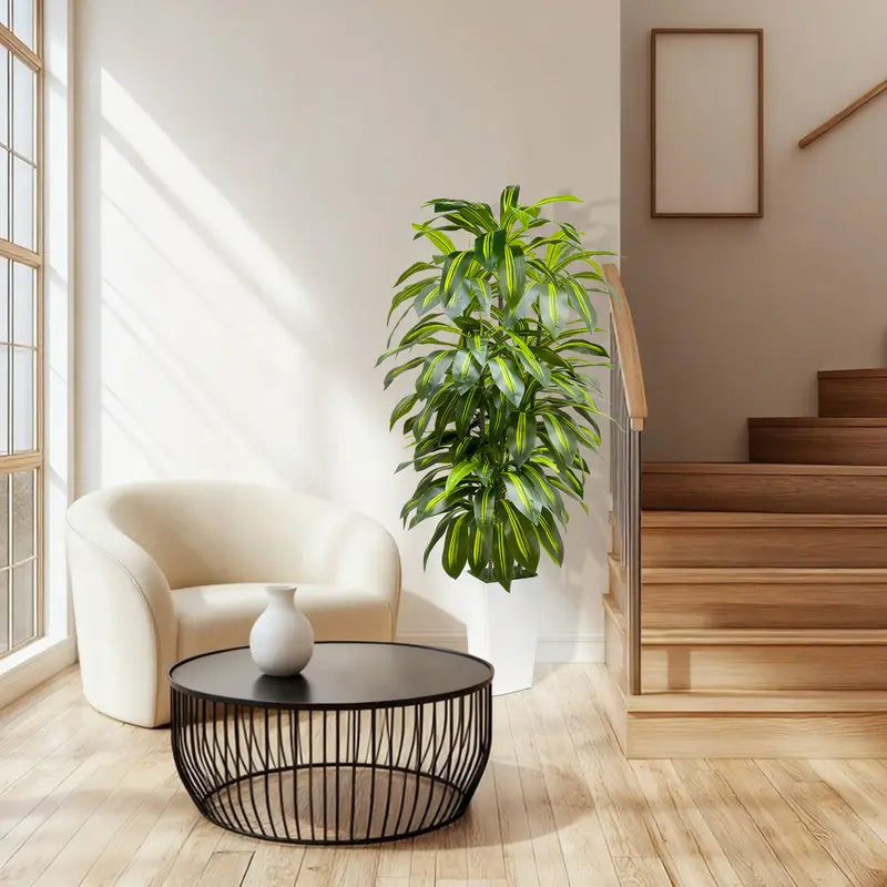 Tall Artificial Floor Plant in White Planter