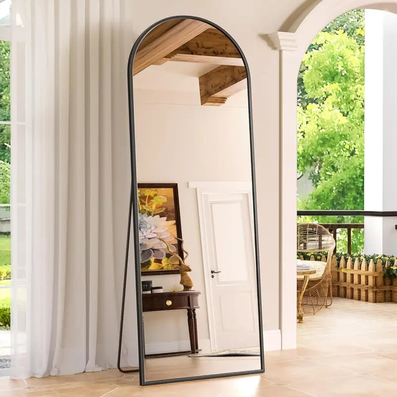 Arched Full-Length Mirror With Thin Black Frame