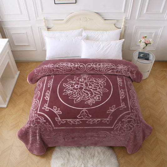 Mauve Fleece Blanket with Embossed Floral Pattern