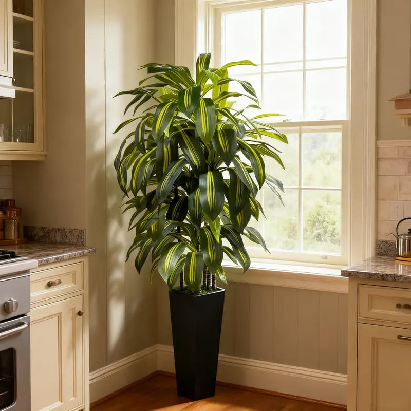 Tall Artificial Floor Plant in White Planter