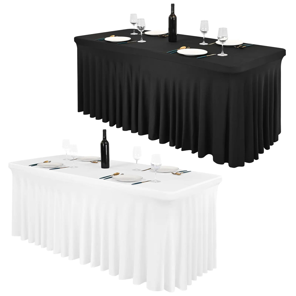 Stretch Fitted Table Skirt in Black and White