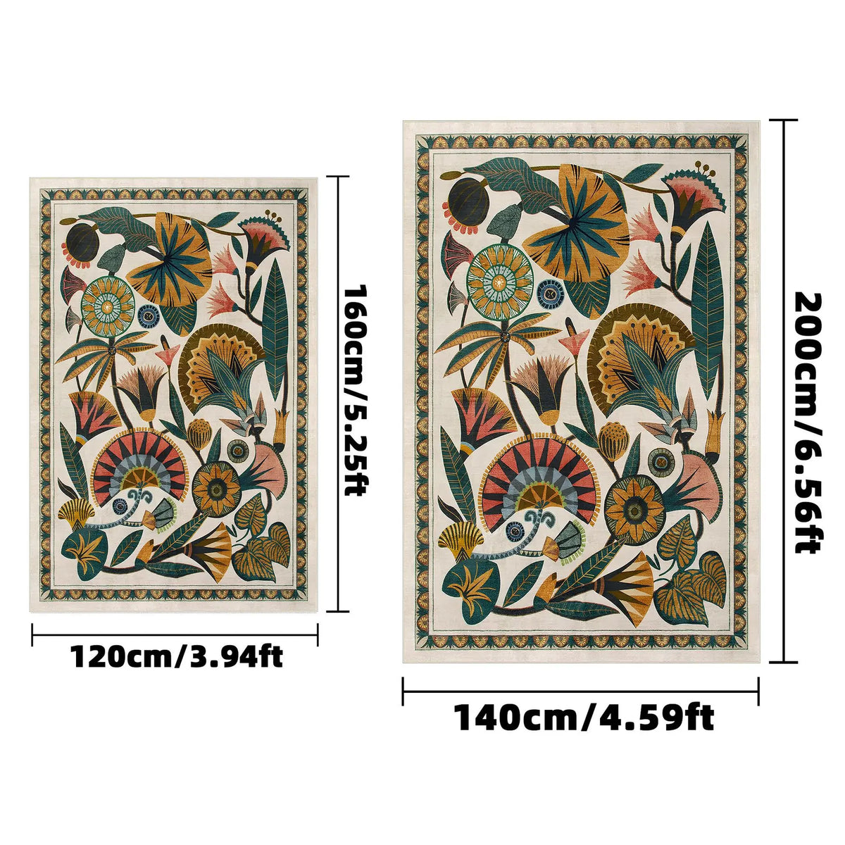 Rectangular Area Rug with Large Floral Pattern