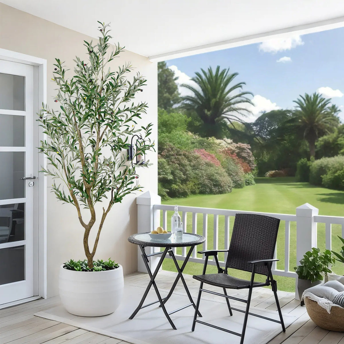 Tall Artificial Olive Tree in White Round Pot