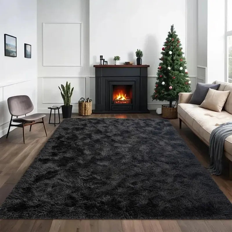 Charcoal Black Shaggy Rectangular Area Rug