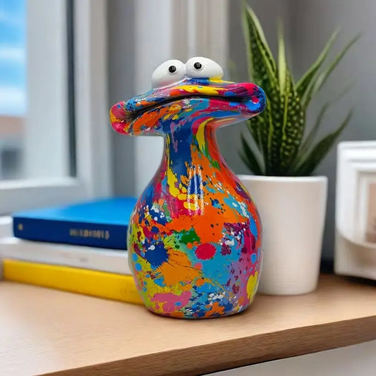 Colourful Paint-Splatter Ceramic Figurine with Googly Eyes