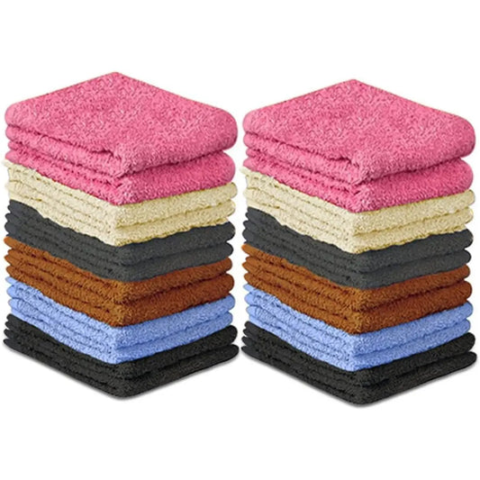 Stacked Cotton Washcloths in Pink, Black and Blue