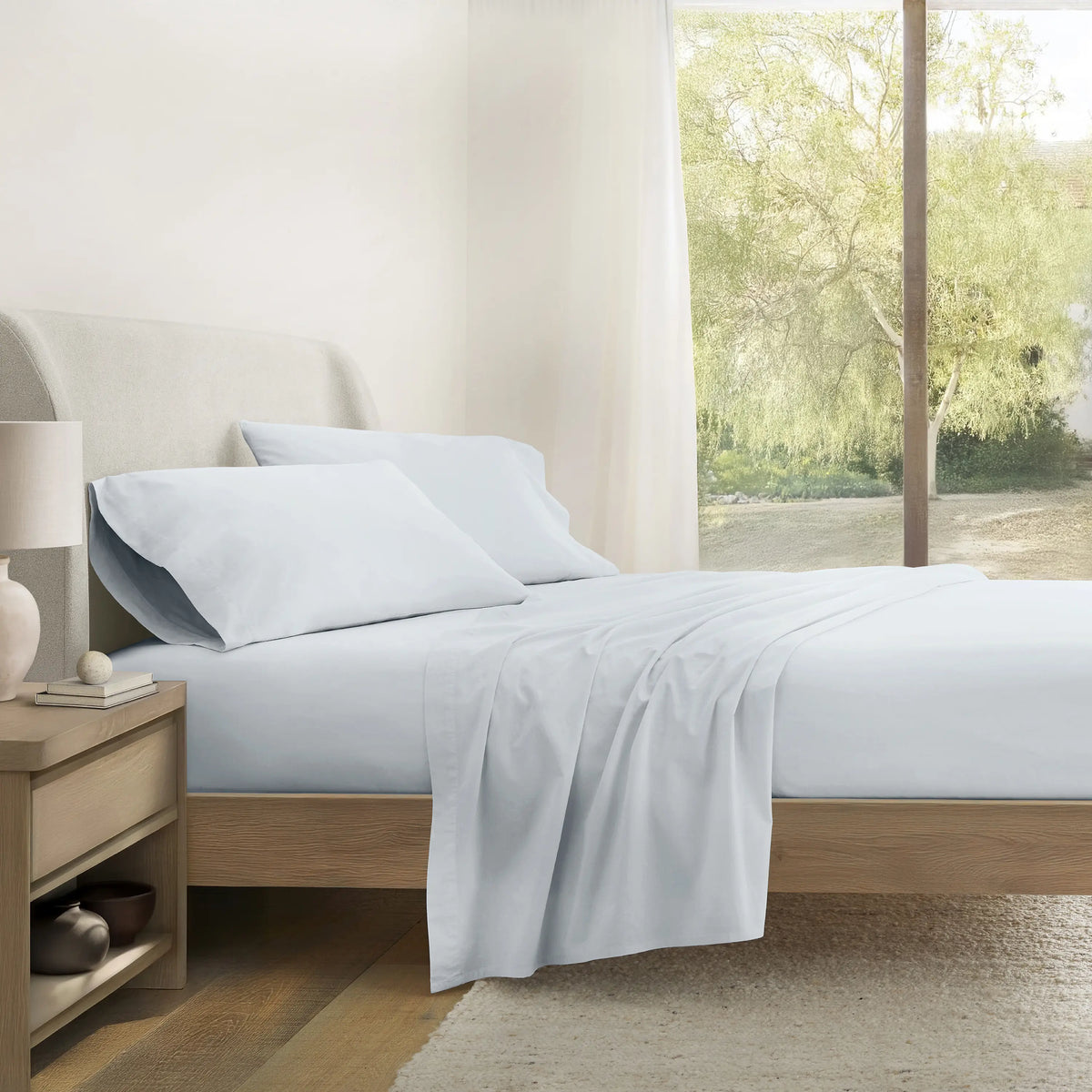 Pale Blue Cotton Bed Sheet and Pillowcase Set