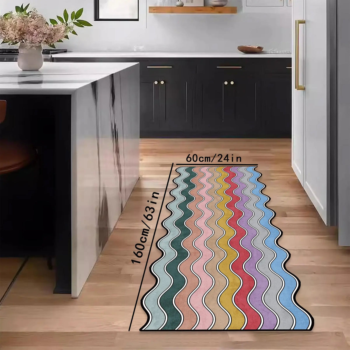 Colourful Wavy Striped Long Runner Rug