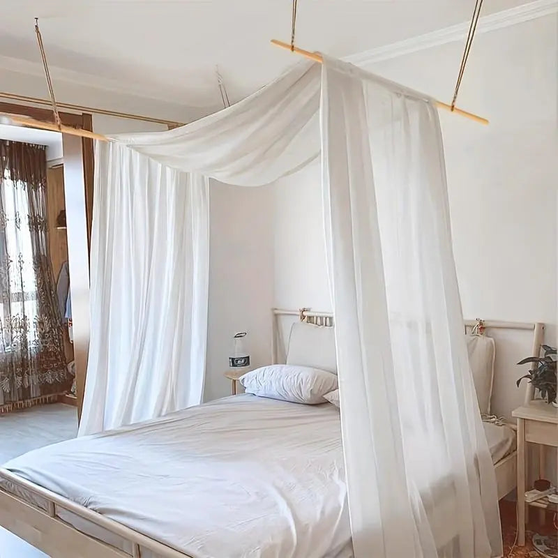 White Sheer Chiffon Four-Post Bed Canopy Drape
