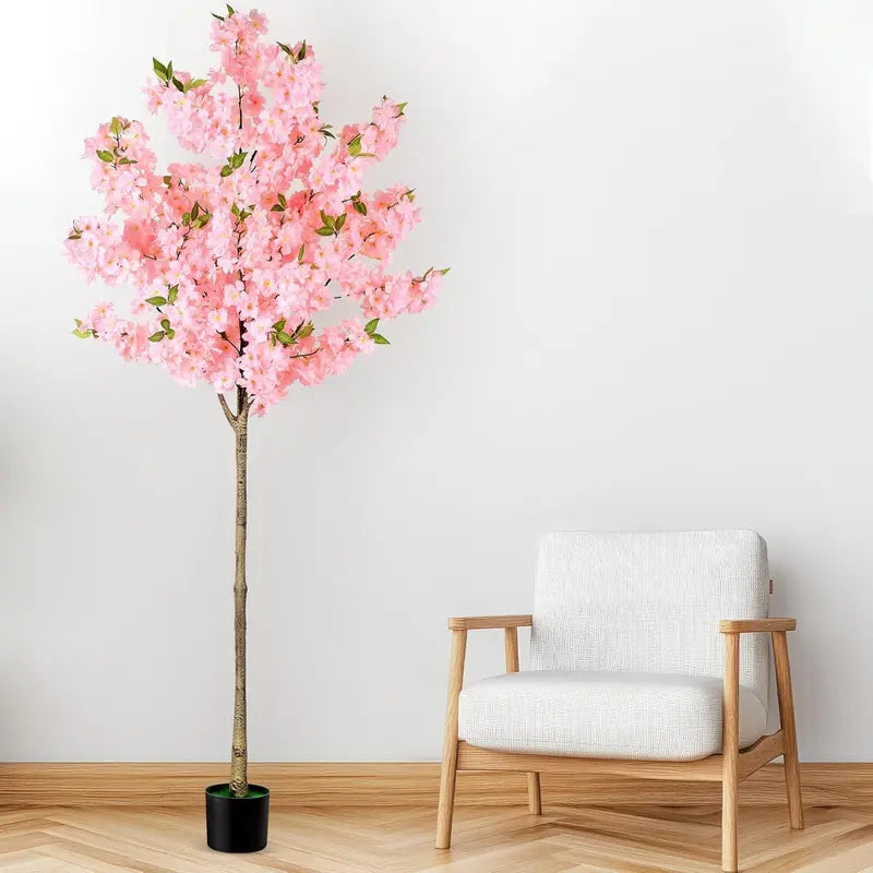 Tall Artificial Cherry Blossom Tree in Black Pot