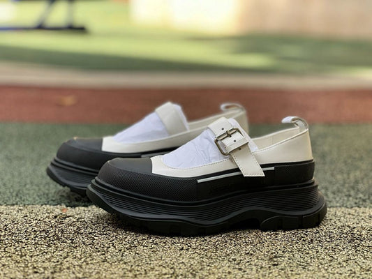 Alexander McQueen Tread Slick Hybrid Mary Jane Flat Shoes White Black