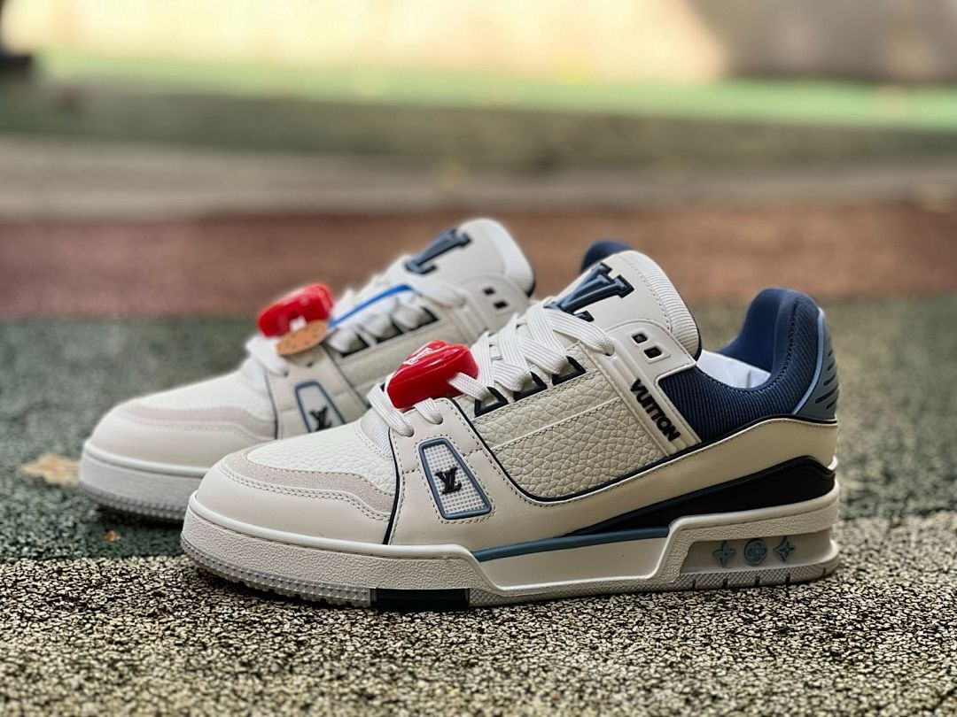 LV Trainer Sneaker Ecru and Blue 1A9ZFN