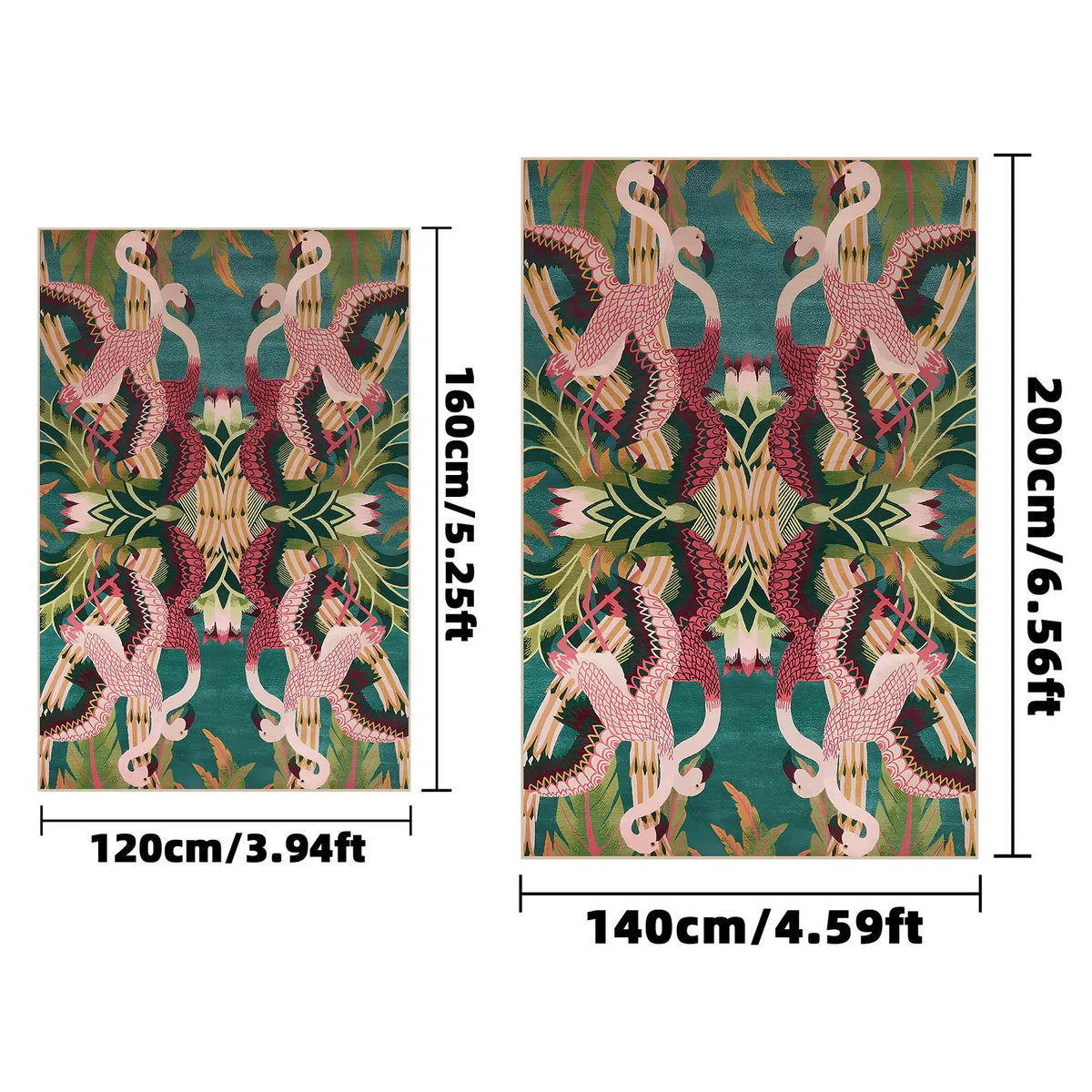 Teal Area Rug with Pink Flamingo and Leaf Pattern