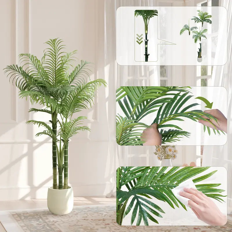 Artificial Areca Palm Tree In White Round Pot
