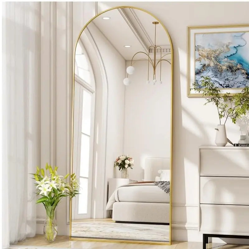 Gold Frame Arched Full-Length Standing Mirror