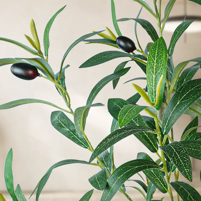 Tall Artificial Olive Tree in White Round Pot
