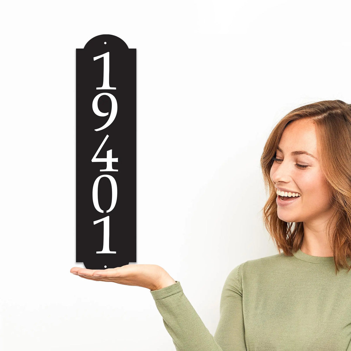 Black Vertical Metal House Number Plaque