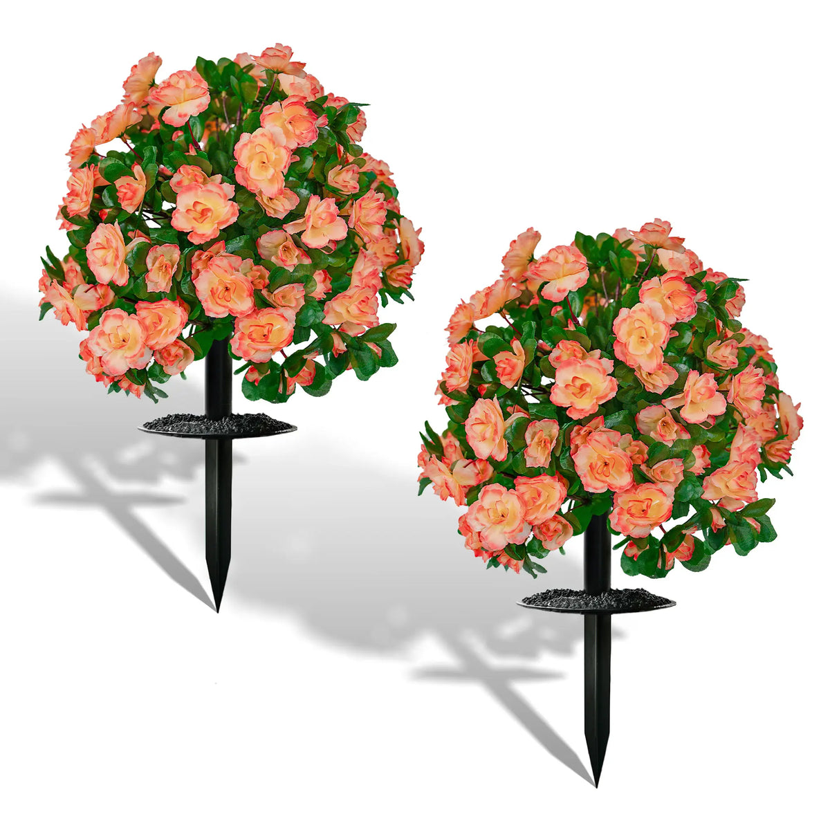 Faux Peach Flower Topiary Balls With Ground Stakes