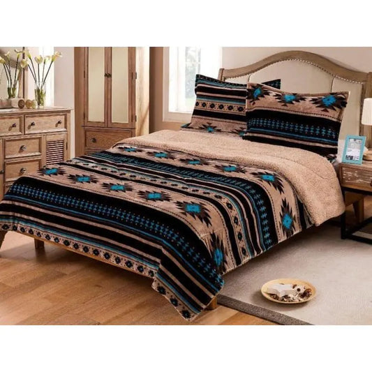 Southwestern Pattern Sherpa-Lined Comforter and Sham Set