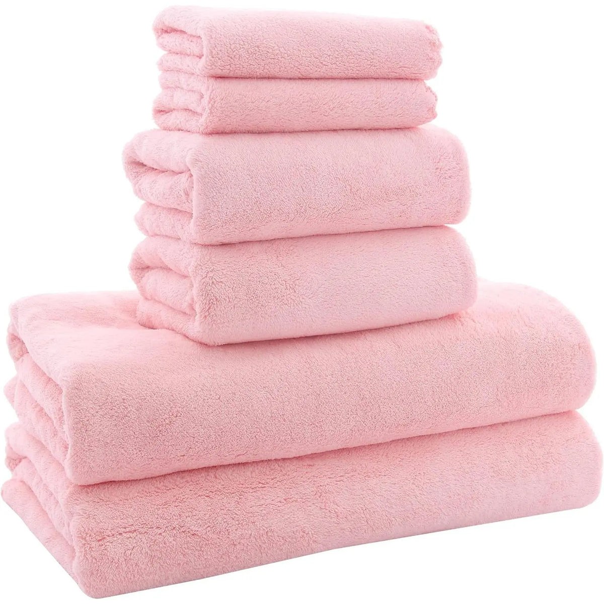 Soft Pink Microfiber Towel Set, Six Pieces