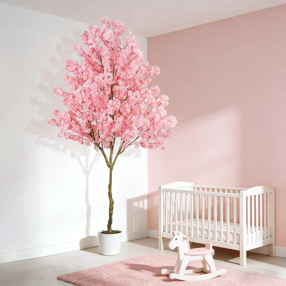 Tall Faux Cherry Blossom Tree in White Pot