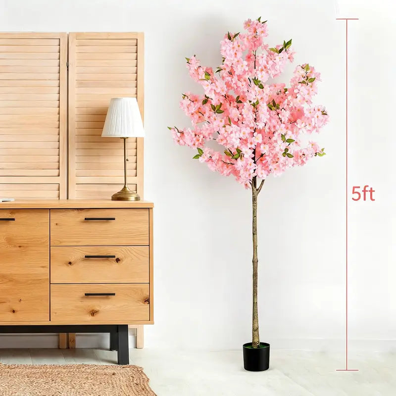 Tall Artificial Cherry Blossom Tree in Black Pot