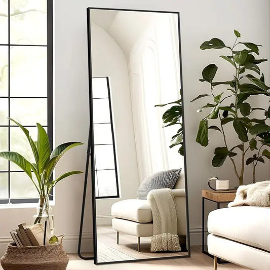 Tall Rectangular Floor Mirror with Black Frame