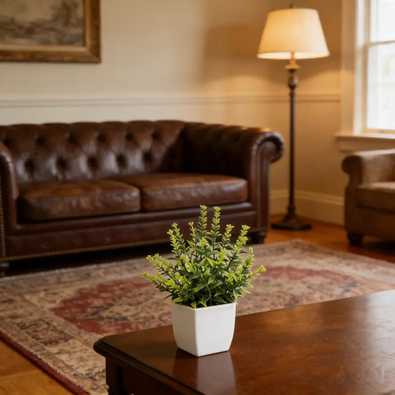 Four Artificial Green Plants in White Square Pots