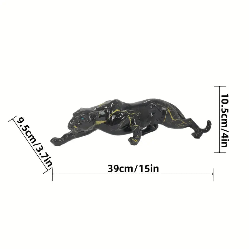 Black Resin Panther Statue With Gold Veining