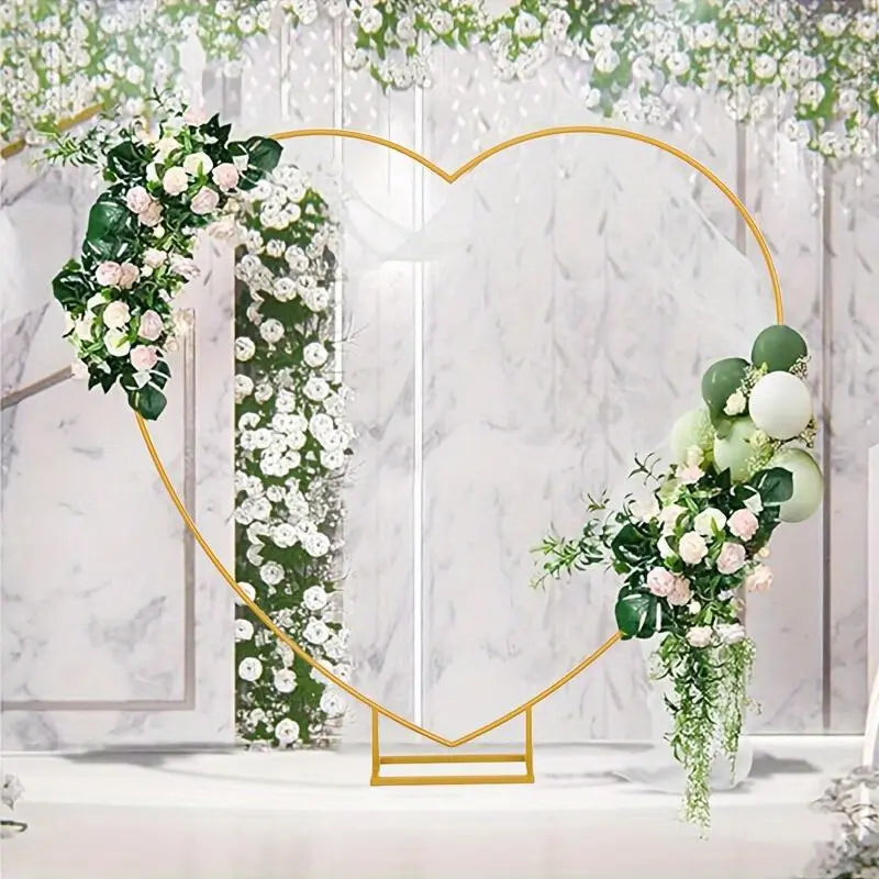 Gold Heart-Shaped Metal Backdrop Frame With Balloons