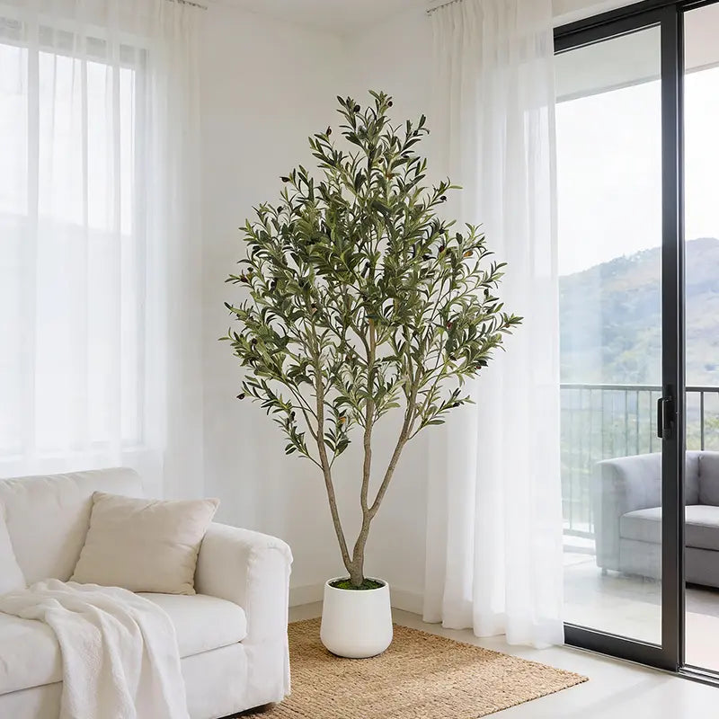 Tall Artificial Olive Tree In White Planter
