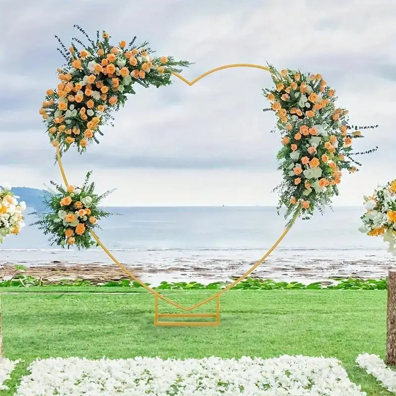 Gold Heart-Shaped Metal Backdrop Frame With Balloons