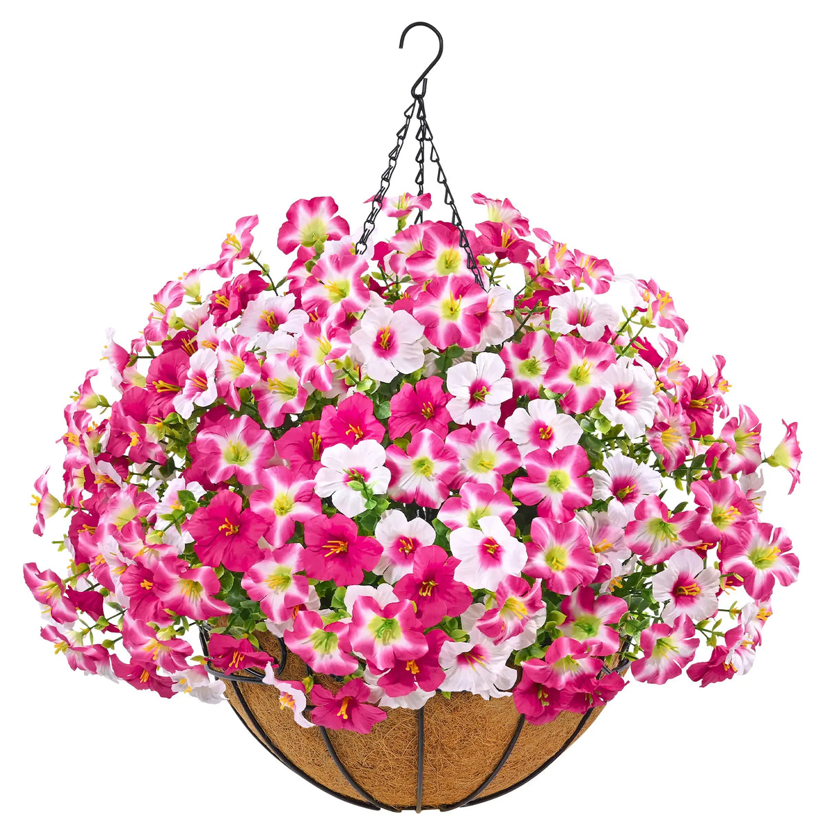 Pink and White Faux Flower Hanging Basket